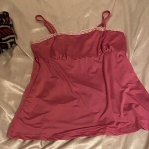 Pink Satin Camisole with Lace Trim